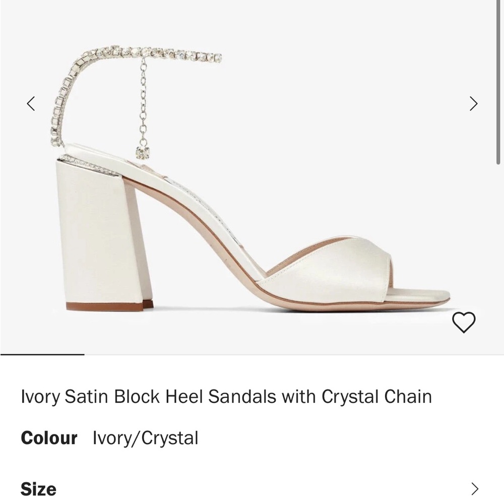 Jimmy Choo Ivory Satin Sandals with Crystal Chain